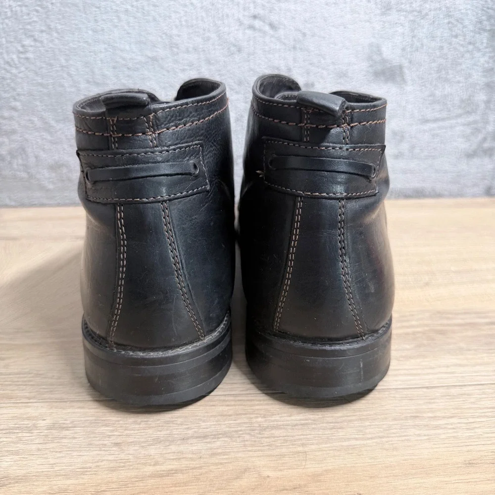 Johnston‎ & Murphy Boots Mens 11.5 Black Leather Lace Up Cap Toe Brogue Detail